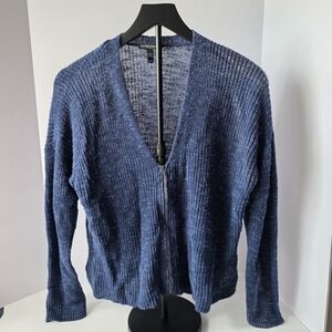 Eileen Fisher Womens Net Open Knit Zip Linen Cotton Cardigan Size PetiteLarge Bl